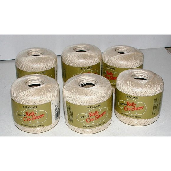 J&P Coats Cotton Knit-Cro-Sheen Crochet Thread 6pc lot New Color: 61 Ecru (#1) - Picture 4 of 4